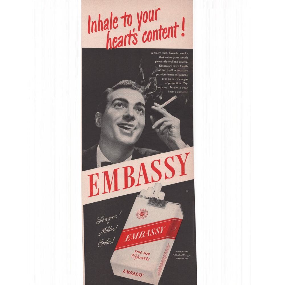 Embassy Cigarettes / Richard Hudnut Home Perm Magazine Advertisement 1940s Vtg
